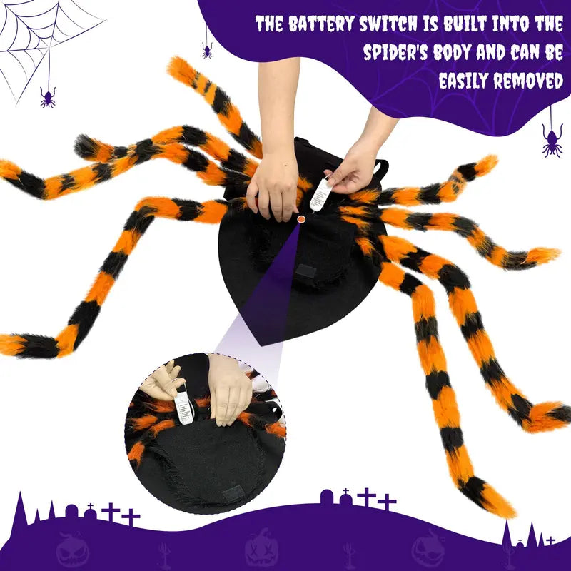Xl-Size Soft Fur Dog Spider Costume with 64 LED Spider Legs - Giant Design for Large Dog Breeds - Ideal for Halloween Party Photos and Pet Cosplay