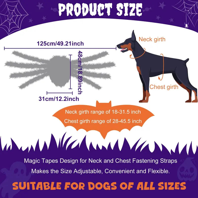Xl-Size Soft Fur Dog Spider Costume with 64 LED Spider Legs - Giant Design for Large Dog Breeds - Ideal for Halloween Party Photos and Pet Cosplay