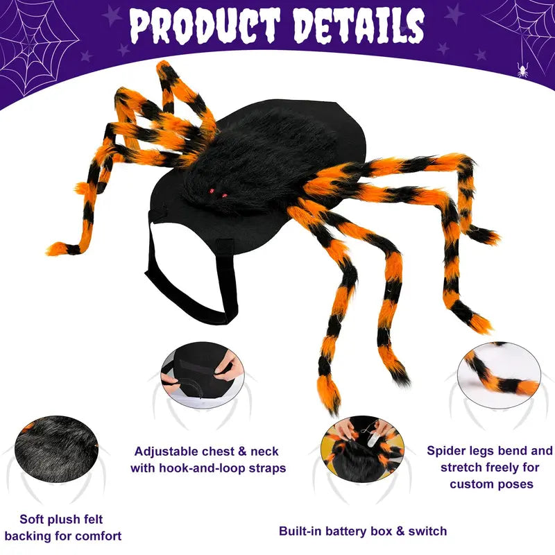 Xl-Size Soft Fur Dog Spider Costume with 64 LED Spider Legs - Giant Design for Large Dog Breeds - Ideal for Halloween Party Photos and Pet Cosplay