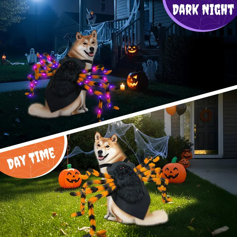 Xl-Size Soft Fur Dog Spider Costume with 64 LED Spider Legs - Giant Design for Large Dog Breeds - Ideal for Halloween Party Photos and Pet Cosplay