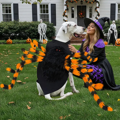 Xl-Size Soft Fur Dog Spider Costume with 64 LED Spider Legs - Giant Design for Large Dog Breeds - Ideal for Halloween Party Photos and Pet Cosplay